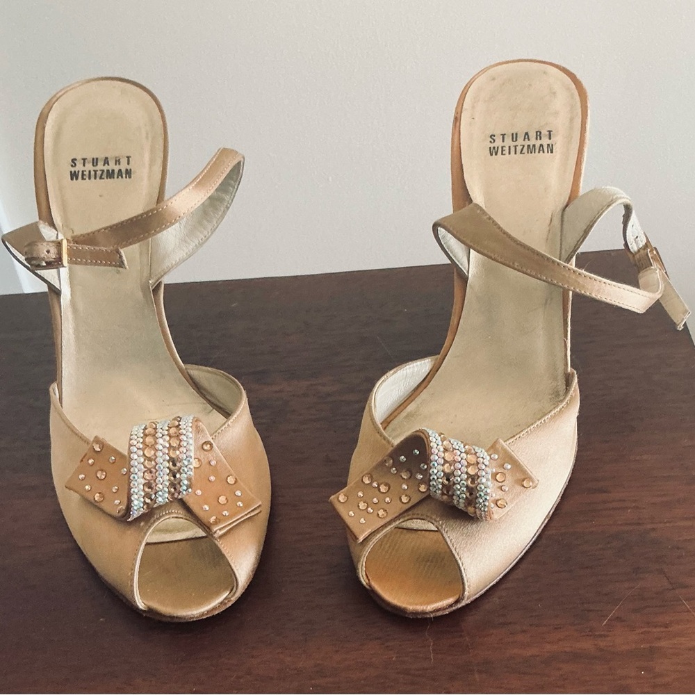 Stuart Weitzman Gold Crystal Embellished Heels - Picture 1 of 3